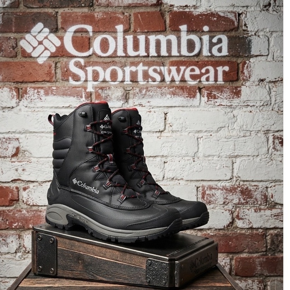 Columbia Bugaboot III Mens Black Red Waterproof 200g insulated Winter Boots 13